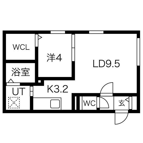 ブルーイング北7条(1LDK/4階)の間取り写真