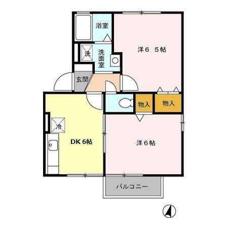 ドミール大口B棟(2DK/2階)の間取り写真