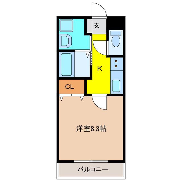 ヴァンベール野白(1K/2階)の間取り写真