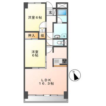 マーブル参番館(2LDK/3階)の間取り写真