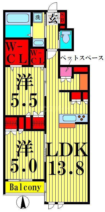 BLOSSOM(2LDK/1階)の間取り写真