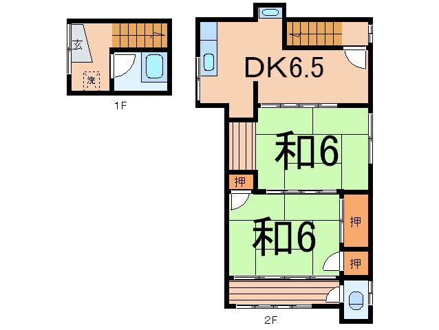 安斉アパ-ト(2DK/2階)の間取り写真