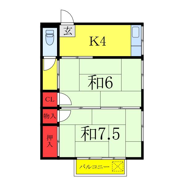 新井田荘(2K/2階)の間取り写真