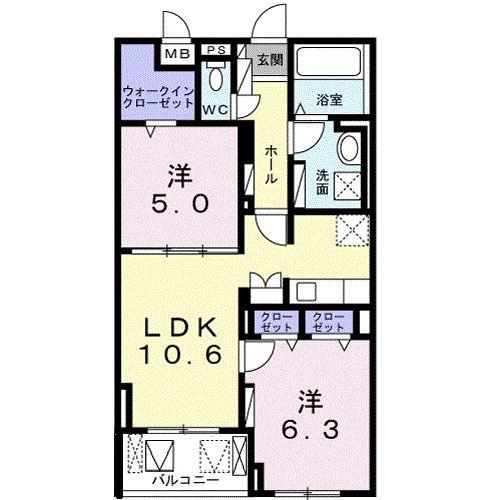 サニーグレイス(2LDK/2階)の間取り写真