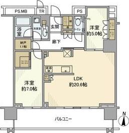 プラウドタワー名古屋錦(2LDK/22階)の間取り写真
