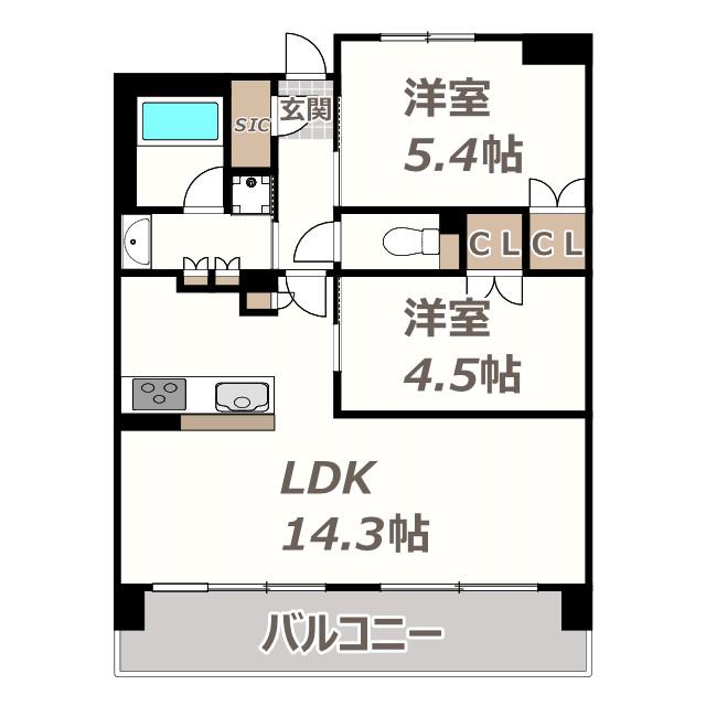 ザ・レジデンス寺田町駅前(2LDK/13階)の間取り写真