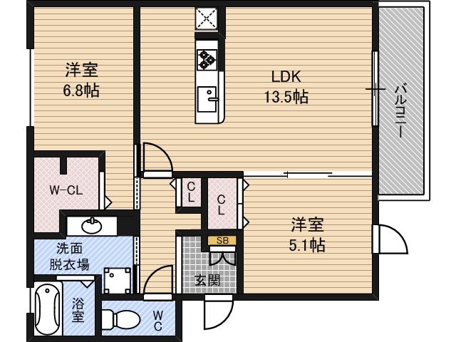 フローラ(2LDK/3階)の間取り写真
