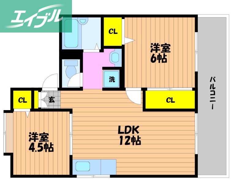 コーポラス高原A(2LDK/2階)の間取り写真