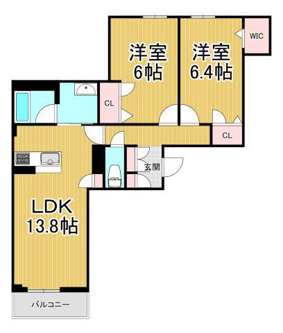 ハワード コート(2LDK/2階)の間取り写真