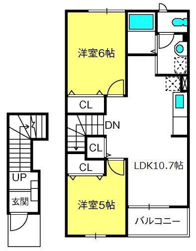 クレストヒルズ(2LDK/2階)の間取り写真