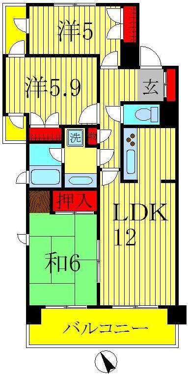 パーク・ノヴァ柏(3LDK/3階)の間取り写真