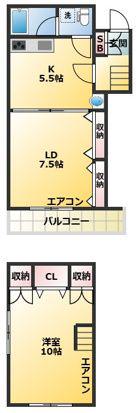市川荘(1LDK/2階)の間取り写真