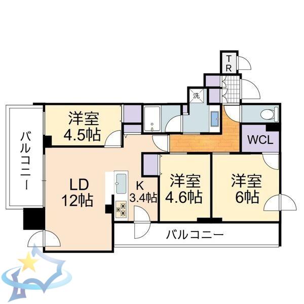 ブランシエラ札幌桑園(3LDK/7階)の間取り写真