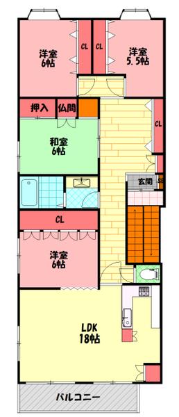 地下鉄谷町線 太子橋今市駅 徒歩3分 4階建 築46年(3LDK/2階)の間取り写真
