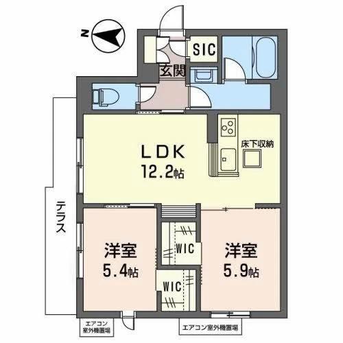 SHAMAISON ノース FIELD(2LDK/1階)の間取り写真