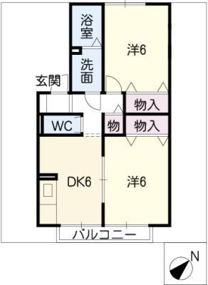 グランシャリオ B棟(2DK/2階)の間取り写真