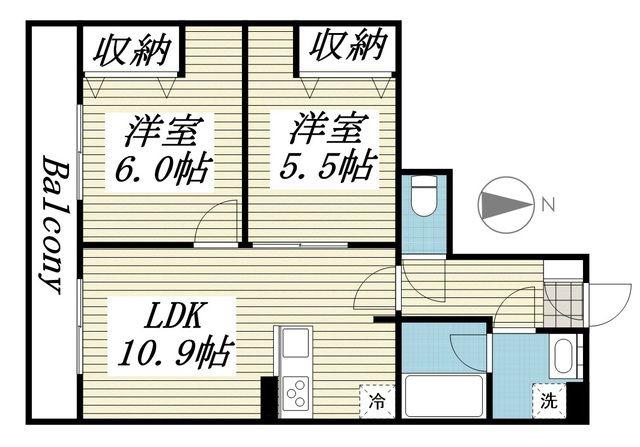 スカイタウンR(2LDK/2階)の間取り写真