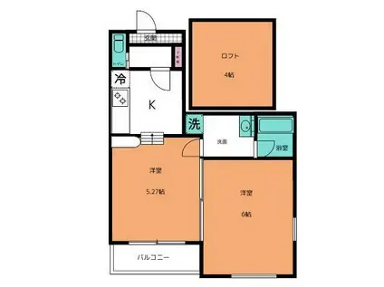 ロワジール向山E(1K/2階)の間取り写真