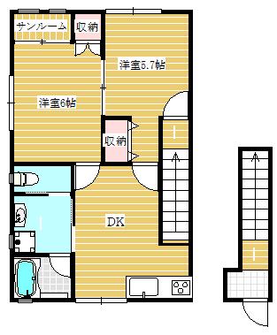 ユーアイIII(2DK/2階)の間取り写真