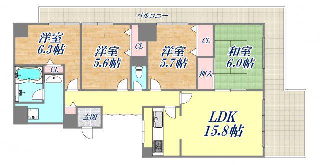 パラツィーナセシリア仁川弐番館(4LDK/6階)の間取り写真