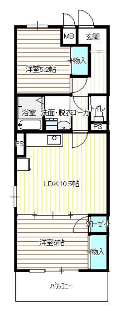ソレアードII(2LDK/5階)の間取り写真