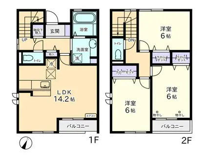 グランコートII(3LDK/1階)の間取り写真