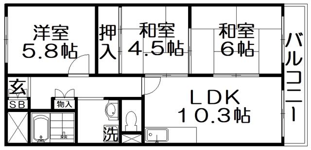 香里ヶ丘Ⅱ番館(3LDK/2階)の間取り写真