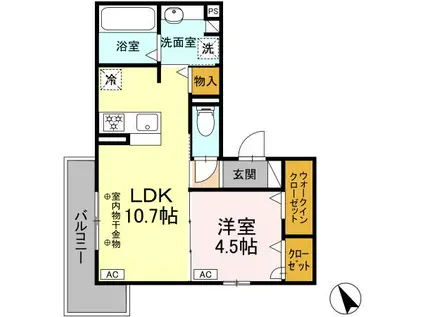東田中PJVI(1LDK/2階)の間取り写真