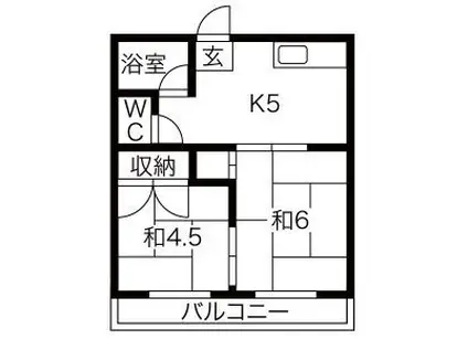 富貴荘(2K/2階)の間取り写真