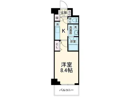 アソシエール大倉山(1K/2階)の間取り写真