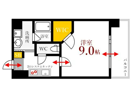 THE GARDEN PLACE HIJIYAMA(1K/9階)の間取り写真