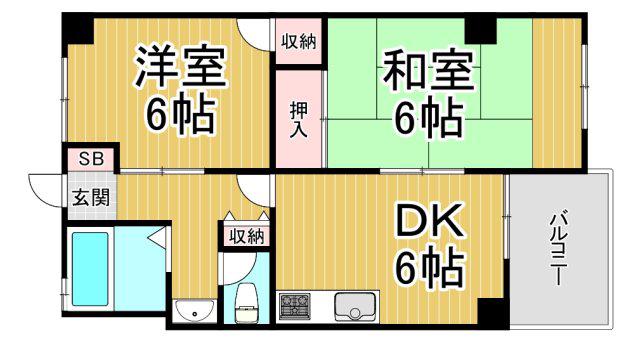 西甲子園ハイツ(2DK/5階)の間取り写真