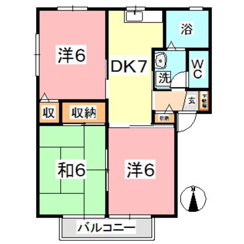 パインツリーA棟(3DK/2階)の間取り写真