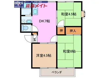 サンシティ奥村(3DK/2階)の間取り写真