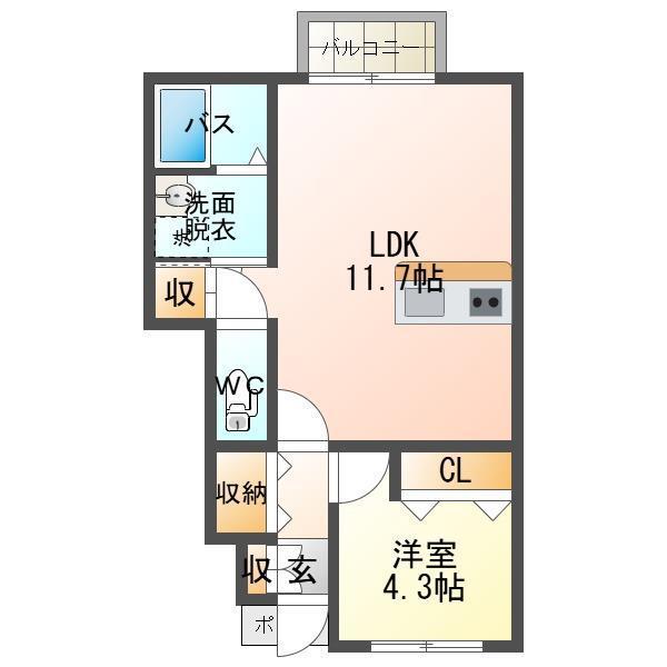 カーサHIRO(1LDK/1階)の間取り写真