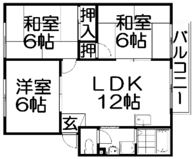 パークヒル枚方 D棟(3LDK/2階)の間取り写真
