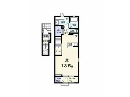 アドラブールD(ワンルーム/2階)の間取り写真