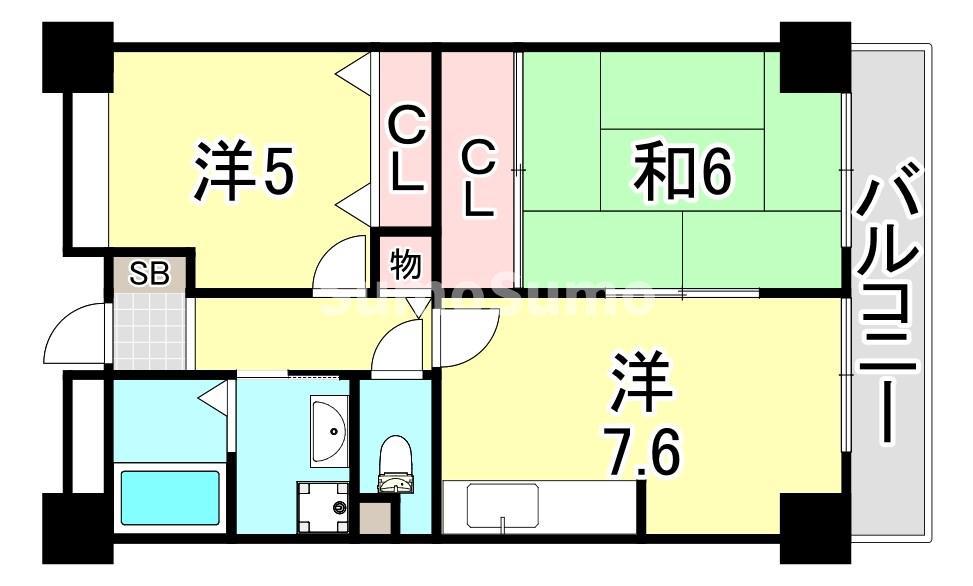 パールハイツ荒田(2DK/1階)の間取り写真