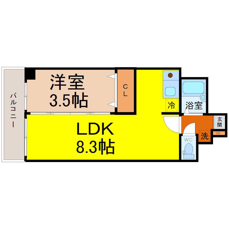 XーOVER21覚王山(1LDK/5階)の間取り写真