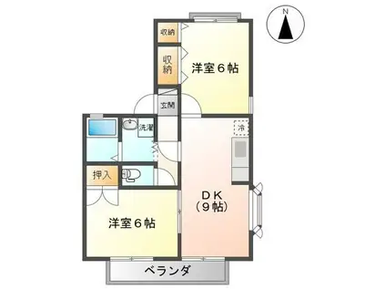 ラ・フォルテ98B(2DK/2階)の間取り写真