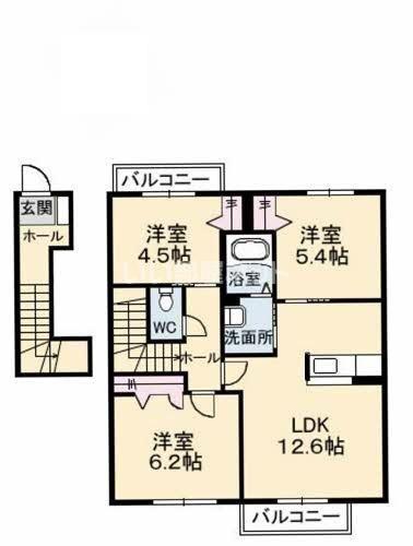 シャーメゾン東岐波A(3LDK/2階)の間取り写真