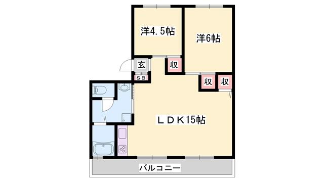 クローバー広畑才(2LDK/3階)の間取り写真