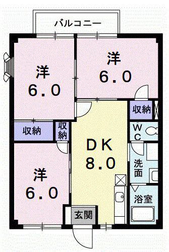 ファミリーハイツ(3DK/2階)の間取り写真