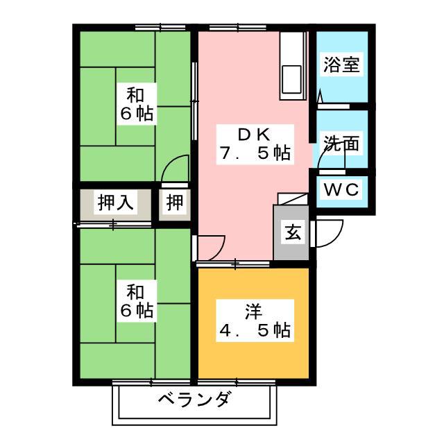 サンシティ仲之坊(3DK/2階)の間取り写真