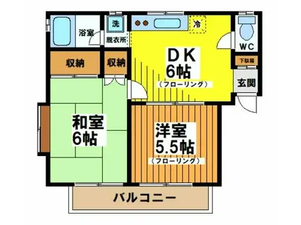 京王井の頭線 浜田山駅 徒歩15分 2階建 築32年(2DK/1階)の間取り写真