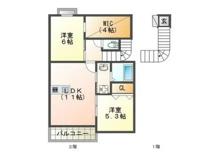 トラミッドビラ花田(2SLDK/2階)の間取り写真