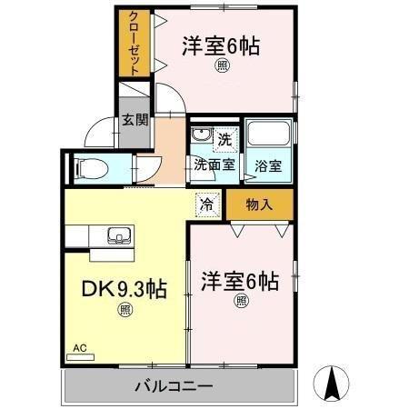 ベイリーフ河部A棟(2DK/1階)の間取り写真