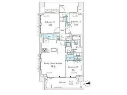 ライトテラス世田谷区砧(3LDK/3階)の間取り写真