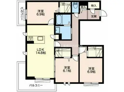 シェ・ブラウゼ北村(3LDK/3階)の間取り写真
