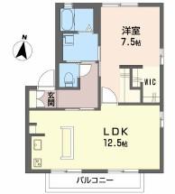 シエル・エトワールB棟(1LDK/1階)の間取り写真